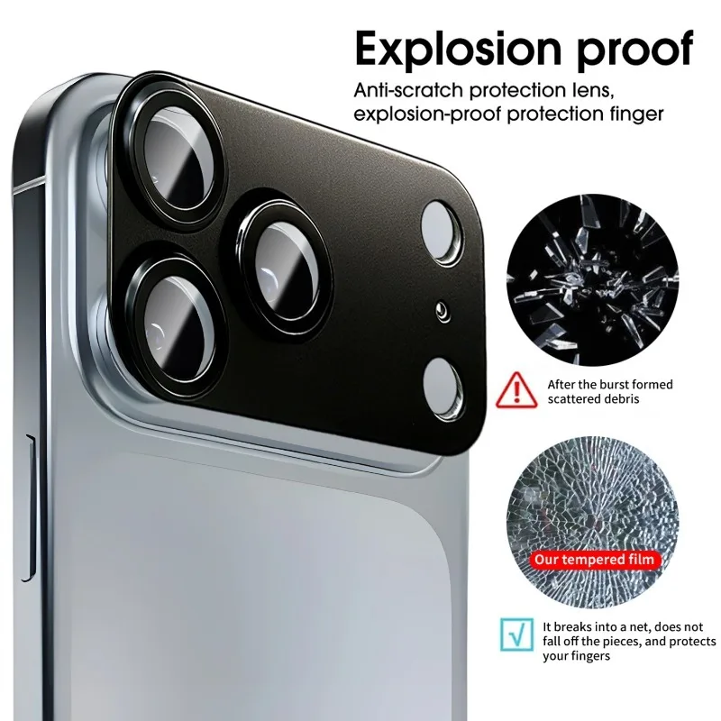 ฟิล์มกันรอยเลนส์กล้อง iPhone 17 Pro Max แบบใหม่ 2 ชิ้น ผลิตจากโลหะผสมอะลูมิเนียม กระจกนิรภัย ป้องกันการแตก แข็งแรง