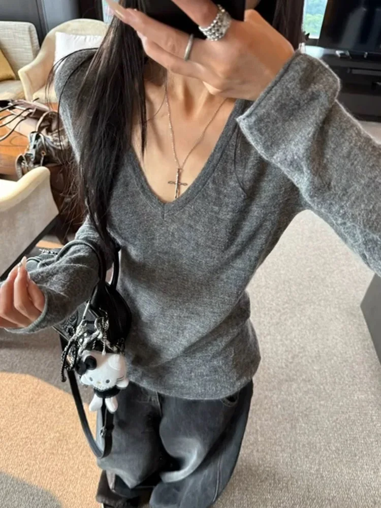 

Длинный вязаный свитер для женщин в корейском стиле, свободный крой, мягкий повседневный топ, модный облегающий базовый слой