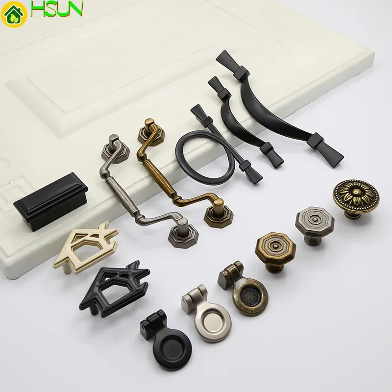 2 pcs Cupboard door handle new Chinese modern simple zinc alloy drawer wardrobe cupboard black handle
