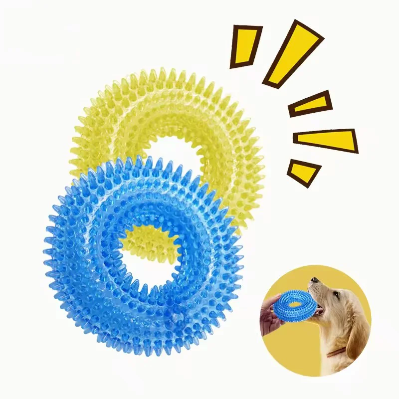 Kauspielzeug für Hunde, langlebig, quietschender Dornring, interaktives Klangtraining, natürliches TPR-Gummi, Zahnreinigung, Schleifen, ungiftiger Welpe – Detail 3