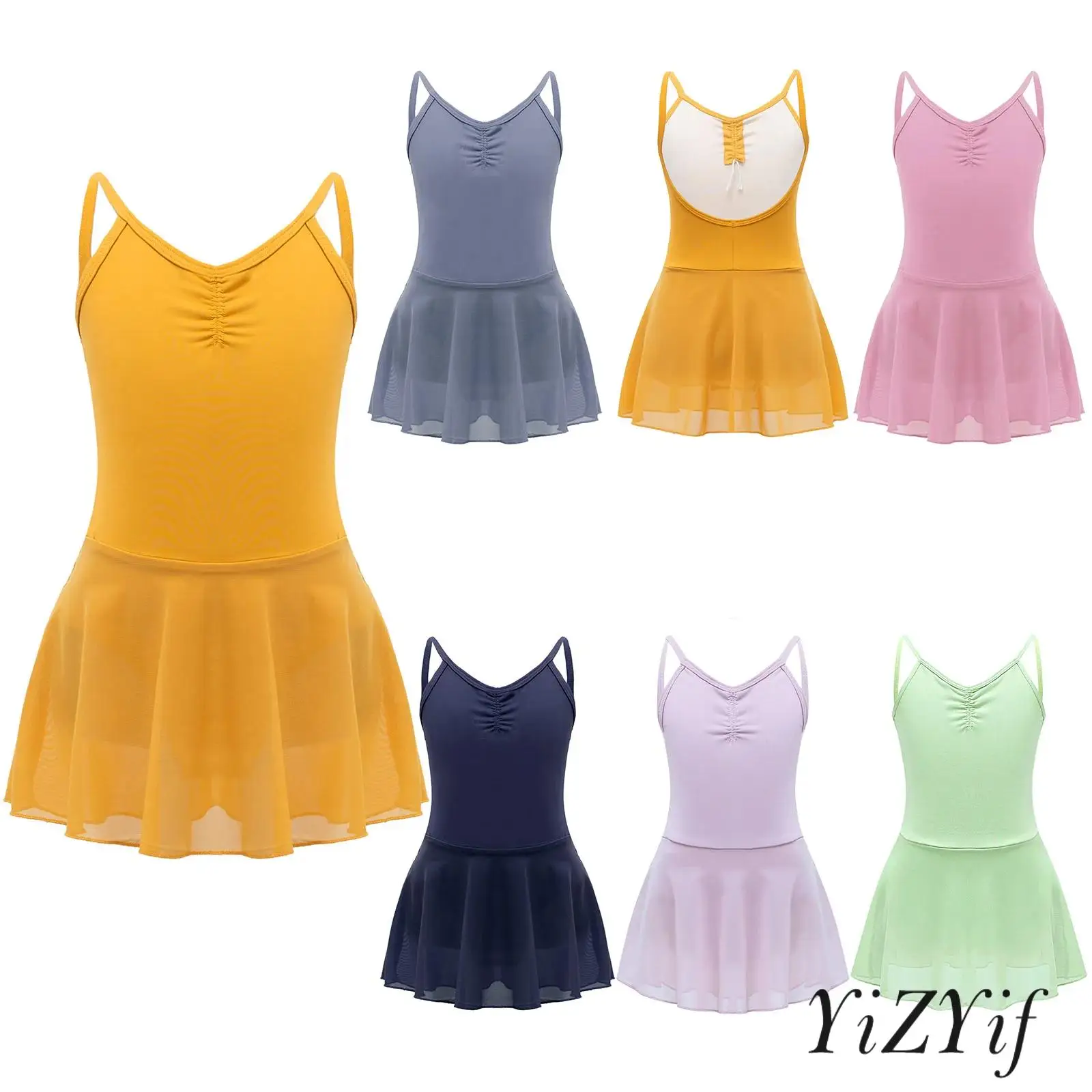 

Kids Girls Ballet Dress Leotard with Adjustable Ruched Front Backless Protective Briefs for Dance Competition Physical Exam