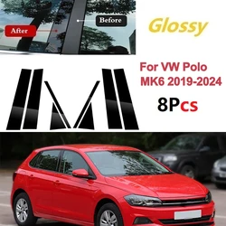 8Pcs Polished Pillar Posts For Volkswagen VW Polo MK6 2019 2020 2021-2024 Car Accessories Window Trim Cover BC Column Sticker