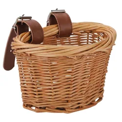 Bicycle Front Wicker Woven Basket for Kids Bike Scooter Handmade Waterproof Durable Storage Basket Detachable Baggage Bags