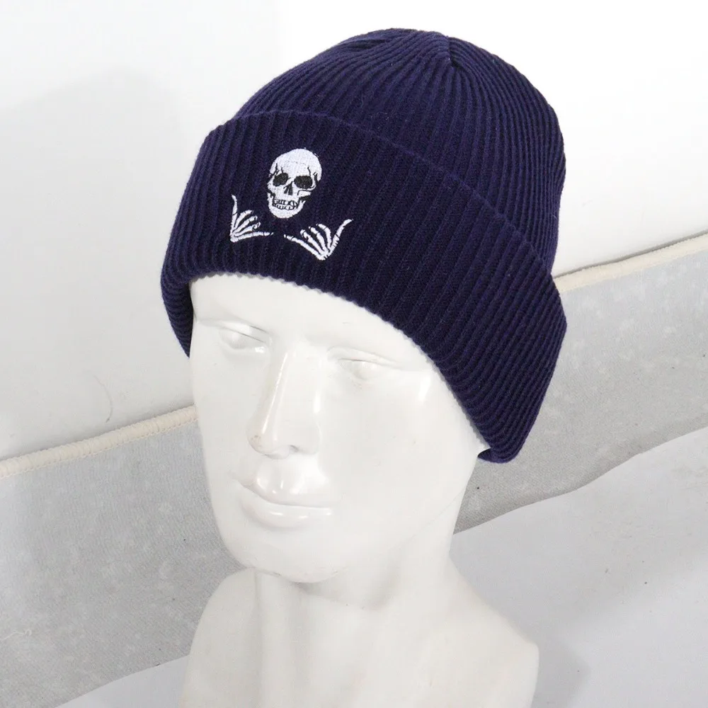 

Skull Embroidery Pattern European American Autumn Winter Woolen Cap Street Hip-hop Casual Versatile Warm Knitted Capr Men Women