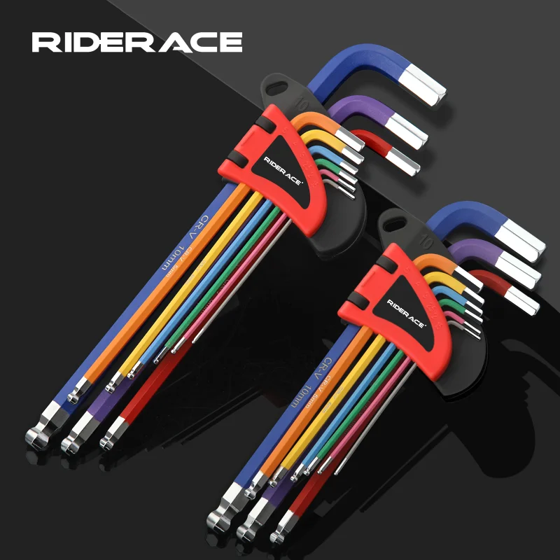 9Pcs Bicycle Inner Hexagonal Wrench S2 CR-V Steel Colorful Flat Ball Opening Wrench Bike Hex Key Set 1.5/2/2.5/3/4/5/6/8/10mm