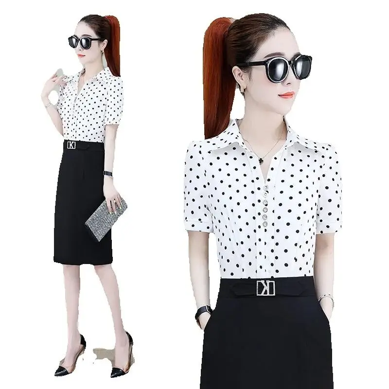 المرأة 2025 صيف جديد فستان حفلة أنيقة موضة سليم عالية الخصر منتصف طول بلون تنورة الإناث شريط تي شيرت مطبوع