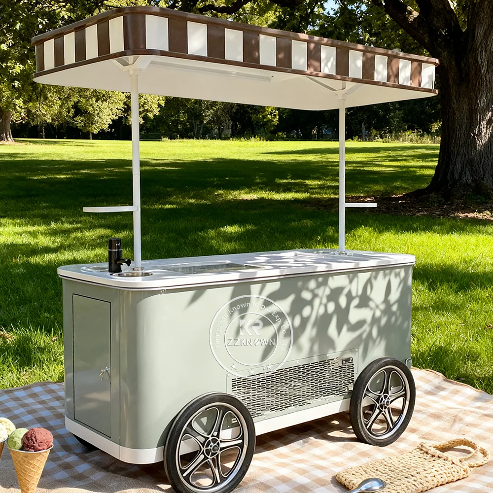 

Italian Ice Cream Cart Electric Cooling Dessert Truck Portable Ice Cream Vending Cart with Large Capacity Refrigerator