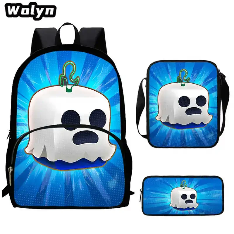 3Pcs Set B-Blox Fruit Pupil kids Backpack Crossbody Bag Pencil Bag  , Cartoon Printed School Backpack for Boys Girls,Best Gift