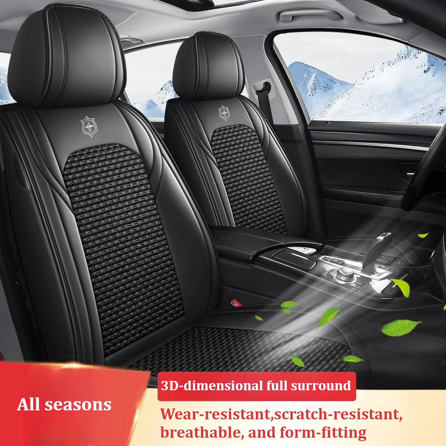 Premium 5 Seat Car Seat Covers PU Leather Ice Silk Fabric Full Coverage Split Headrest Non Slip Durable Universal Fit 95% Cars