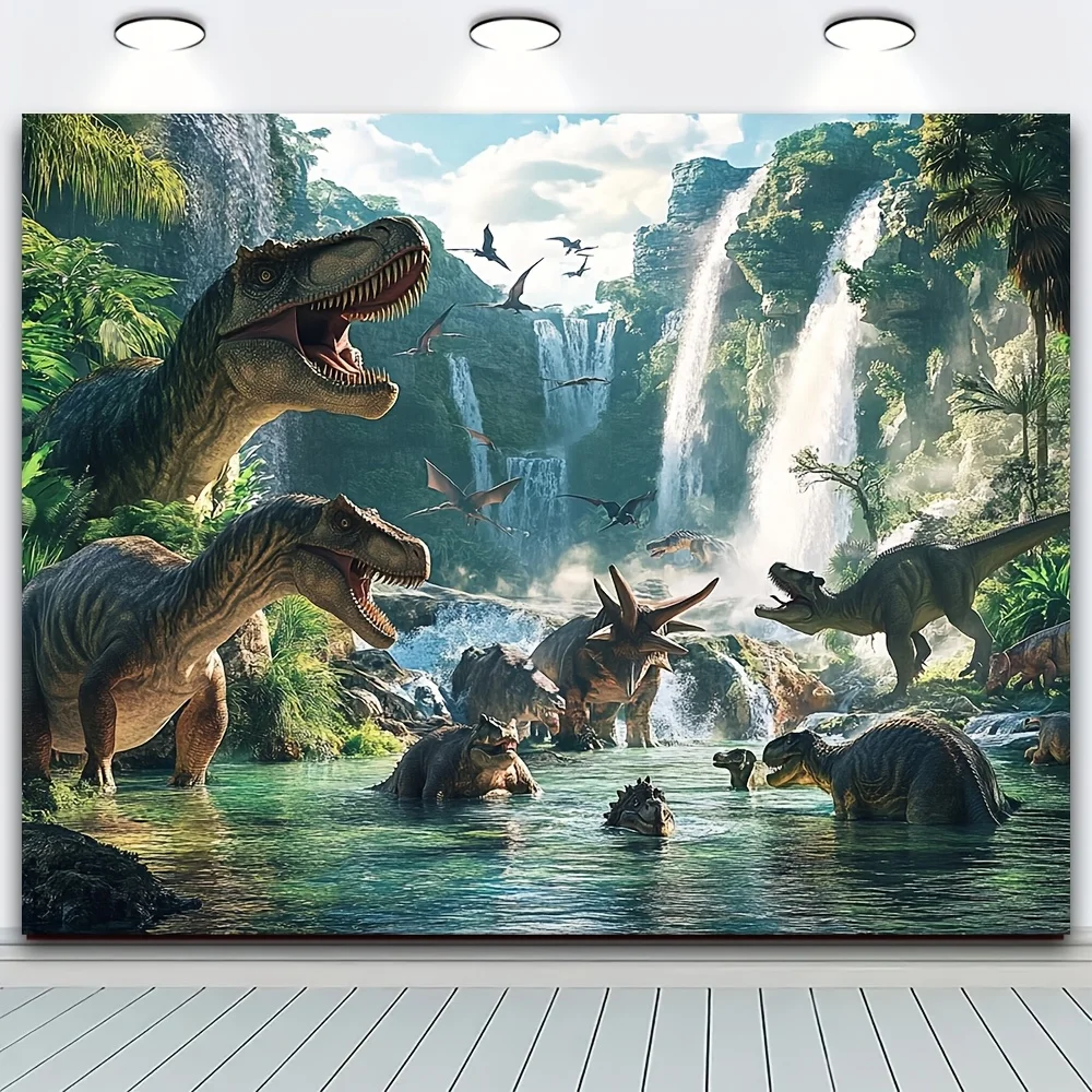 Fotohintergrund zum Thema Jurassic Dinosaur Park – perfekt für Geburtstagsfeiern, Duschen und Osterfeiern, strapazierfähiges Polyester
