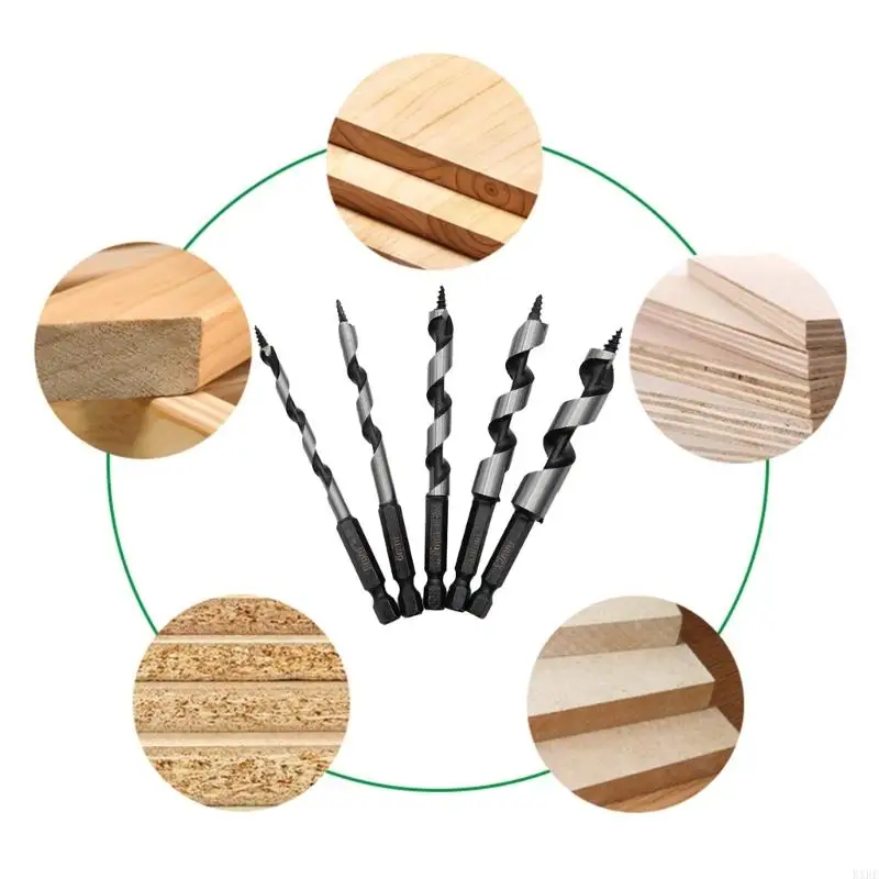 

Carbon Steel Reamer 5Pcs Nonslip Grip Woodworking Drill Bits Auger Drill Bit KXRE