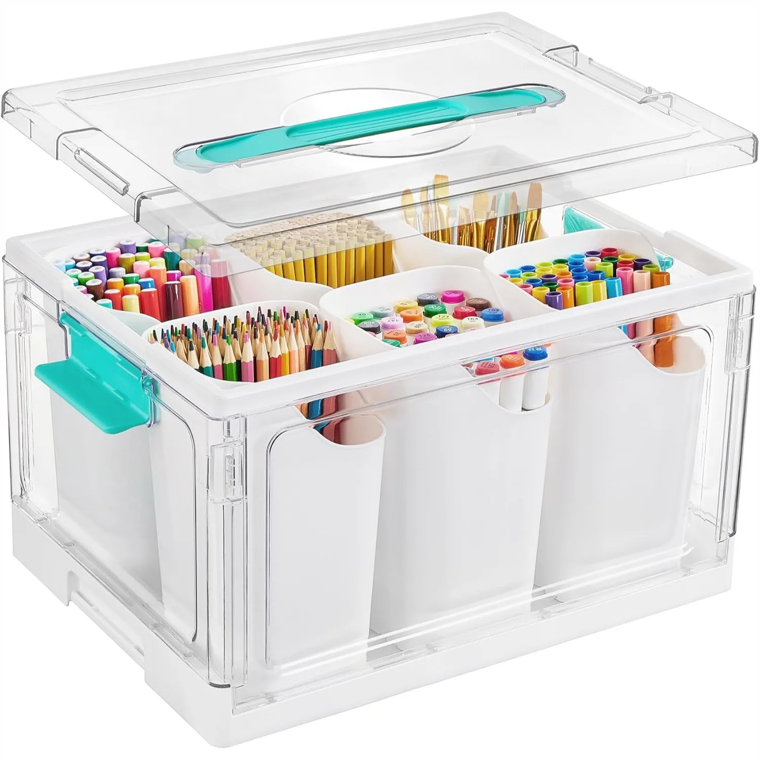 

24 QT Clear Plastic Craft Organizer with 6 Detachable Inserts, Art Supply and Tool Storage Box