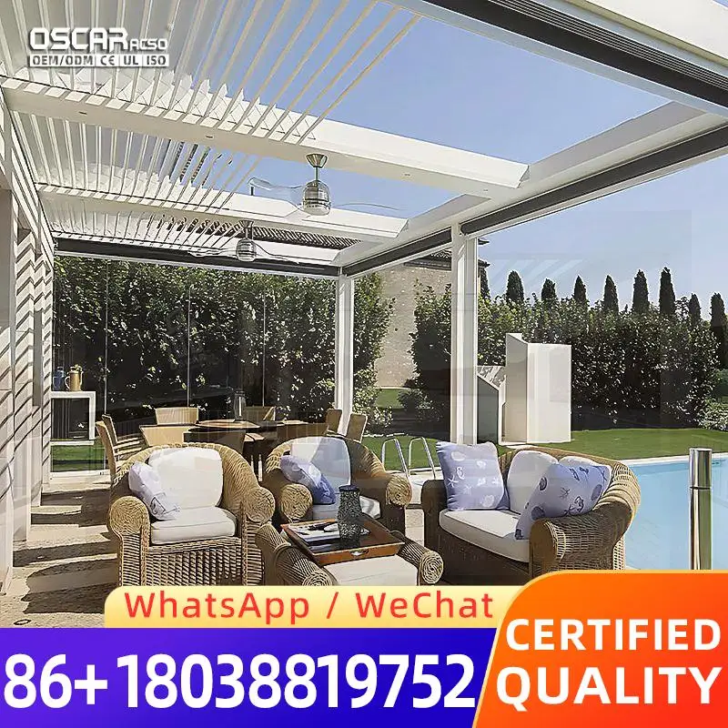 Outdoor Waterproof Retractable Louvered Roof Solar Panel Sun Shade for Garden Motorized Bioclimatic Aluminum in USA UK Backyard