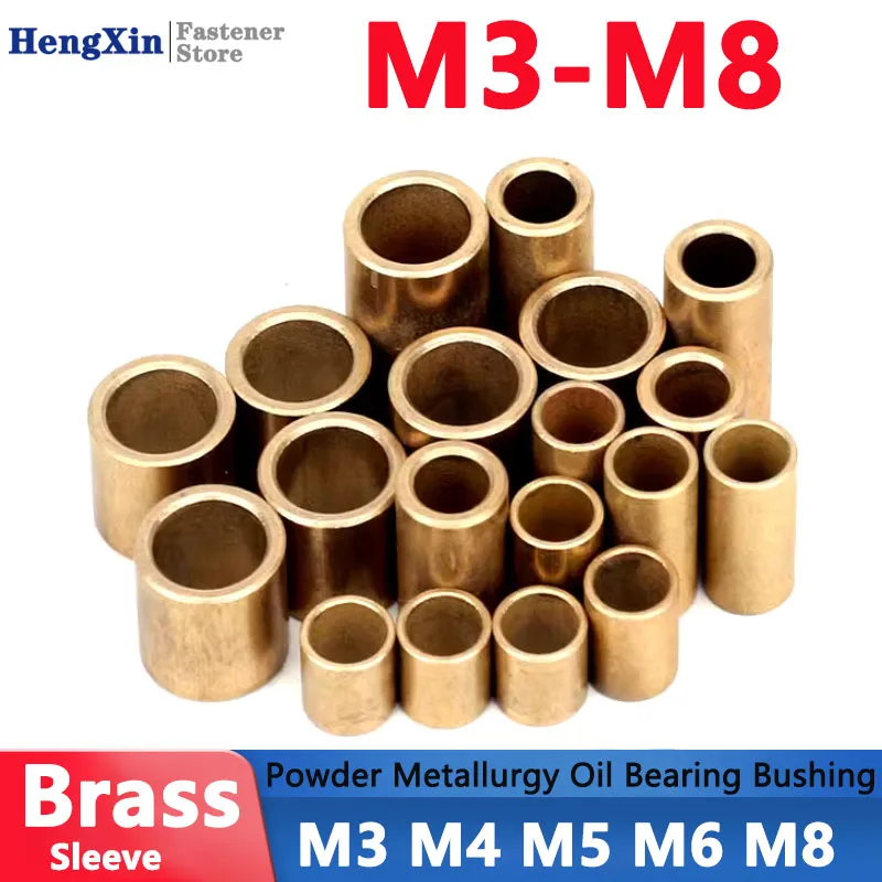 2-10pcs M3 M4 M5 M6 M8 Brass Bushing Powder Metallurgy Oil Bearing Copper Sleeve Wear-resistant Guide Washer Shaft Gasket