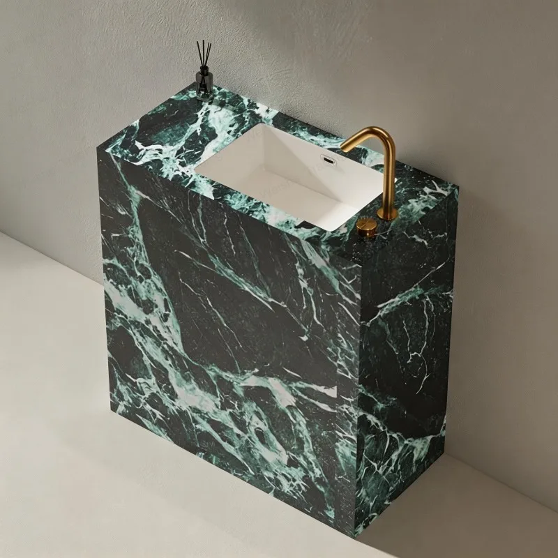 face wash basin Travertine rock slab column Floor-to-ceiling seamless ceramic basin Integrated wash basin Balcony Outdoor