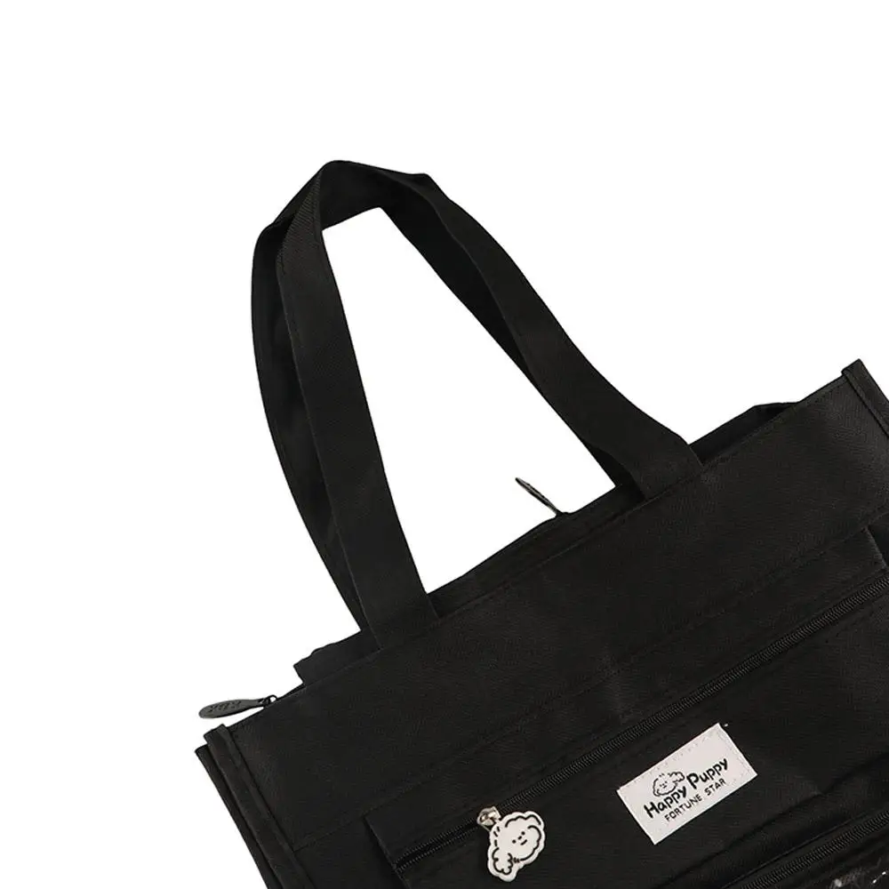 Canvas Student Tote Bag Multi-pocket Large Capacity Hand-held School Bag Cute Transparent Canvas Storage Handbag Students