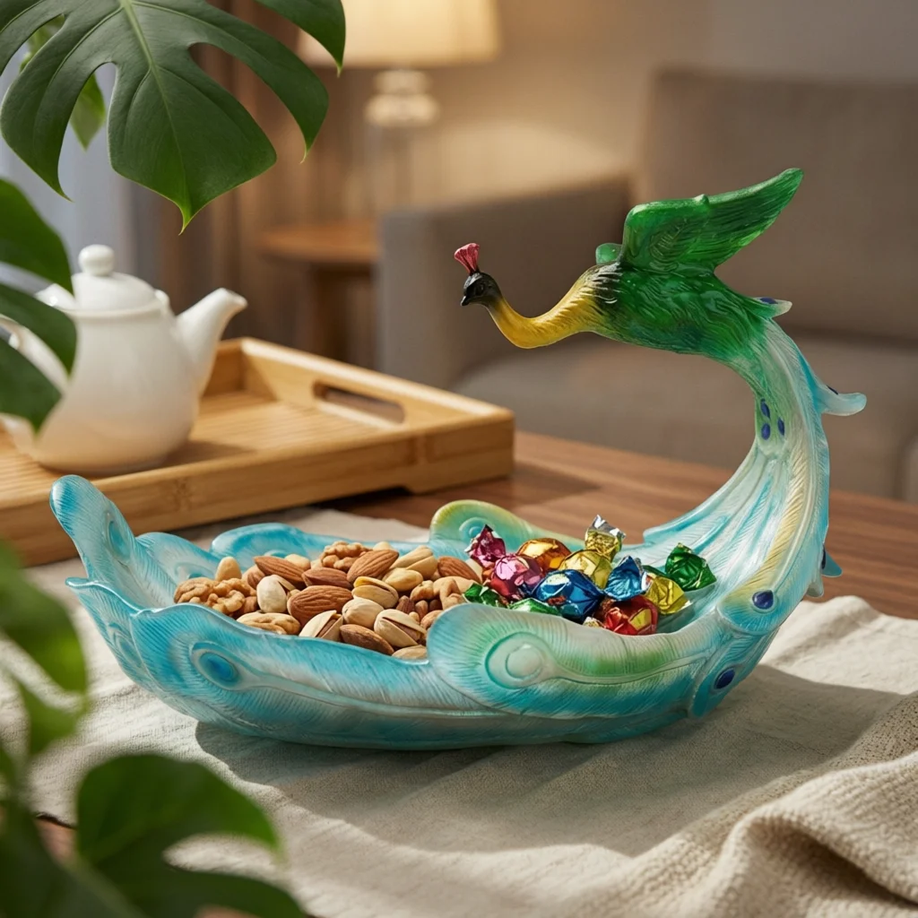 Peacock Fruit Tray High-End Peacock Serving Tray Decorative Snack Plate Food Safe Houseware Resin for Seafood Display