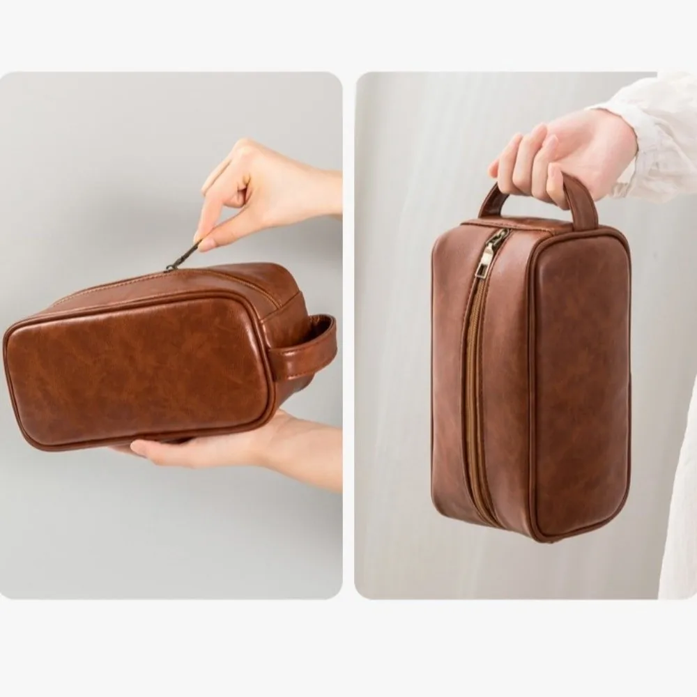 

Fashion Large Capacity Men Cosmetic Bag Zipper Waterproof PU Wash Bag Handheld Make Up Pouch Bag Toiletry Storage Bag Women
