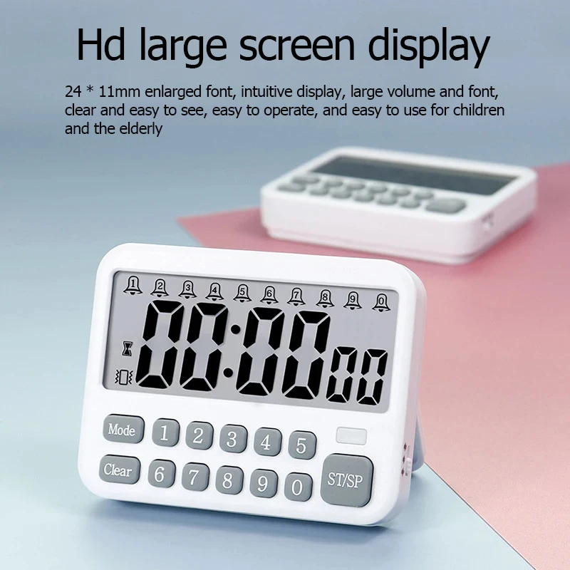 10-Alarms Digital Kitchen Timer 99 Hours Countdown Clocks Mute/Vibration Magnetic Alarm Clock Table Timers for Cooking Studying