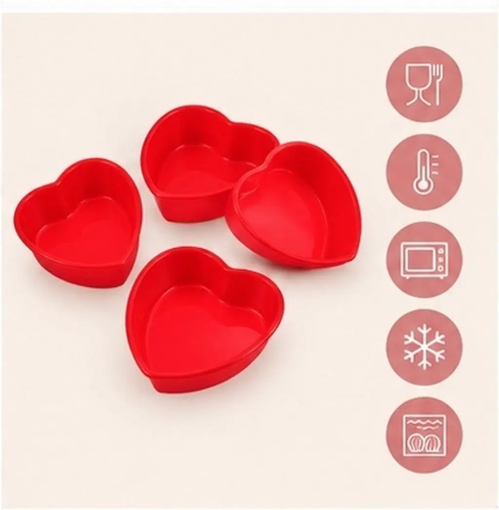 4Pcs Food Grade Silicone Heart Shaped Cake Pans Non Stick Easy Clean Foldable Mini Molds for Valentines Day Baking Chocolate
