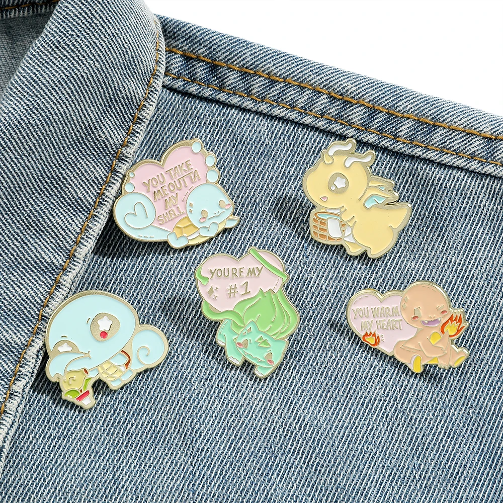 Embroidery Textile - เข็มกลัดอะนิเมะน่ารัก 5 ชิ้น ลายบัลบาเซอร์ สควิร์เทิล เข็มกลัดโลหะเคลือบเงา
