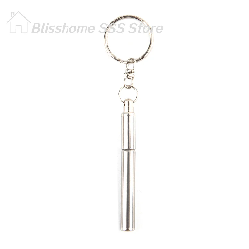 【S】Portable Telescoping Tool Pen Metal Key Ring Stainless Steel Keychain Gift