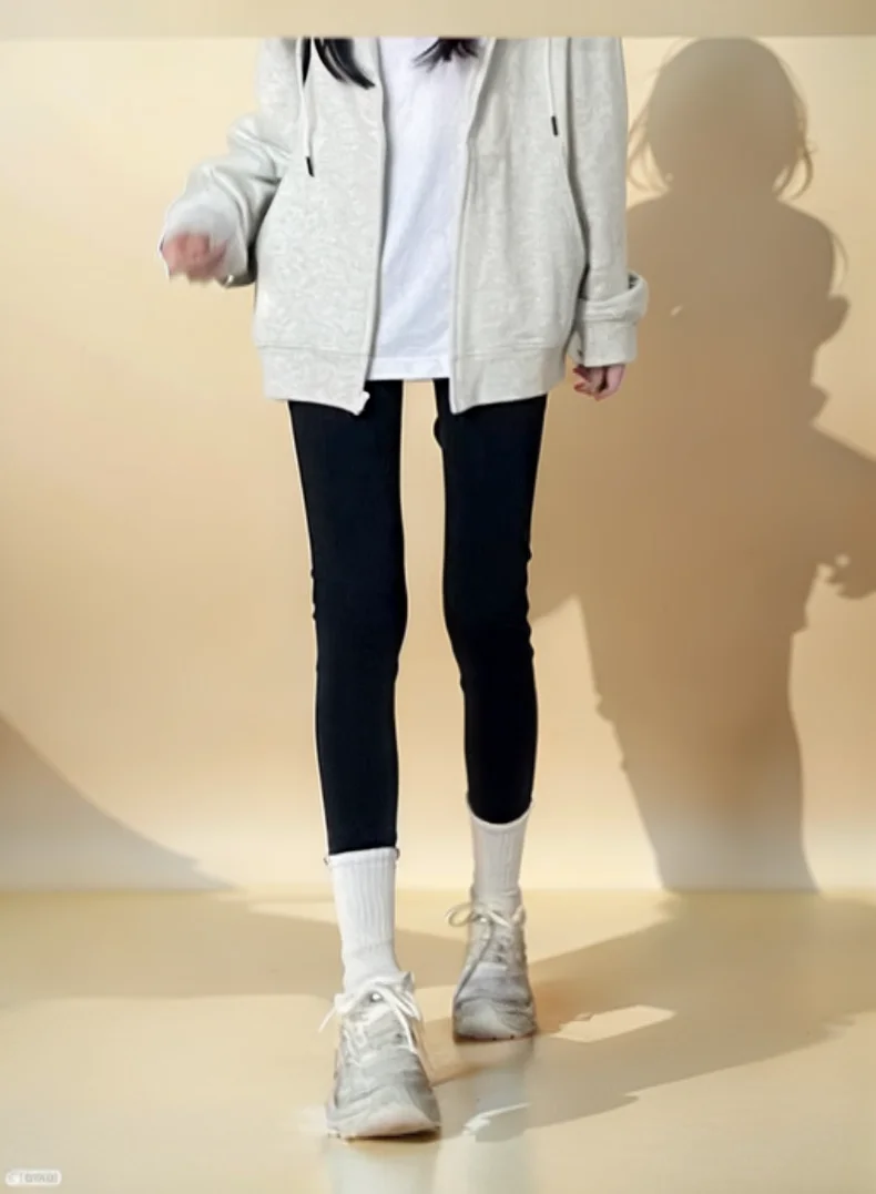 امرأة طماق ضيقة تمتد Pantalones الربيع لامعة سوداء السيدات حجم كبير بسيط يوميا مضلع متجمد غسل المياه جيوب الجانب