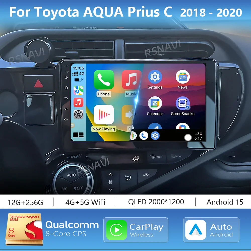 Android 15 Carplay Auto Car Radio Multimedia Player For Toyota AQUA Prius C 2018 2019 2020 Autoradio GPS Stereo 2din Head Unit