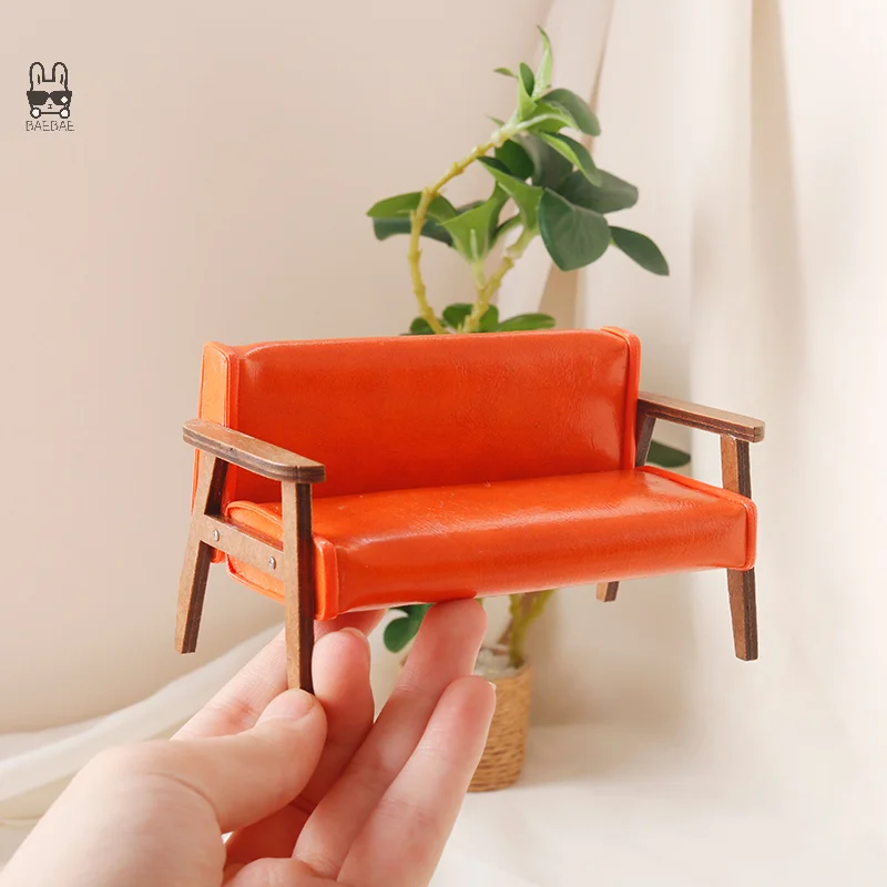 1:12 Dollhouse Miniature Sofa Leather Sofa Single/Double Chair Furniture Model Living Room Decor Toy Doll House Accessories