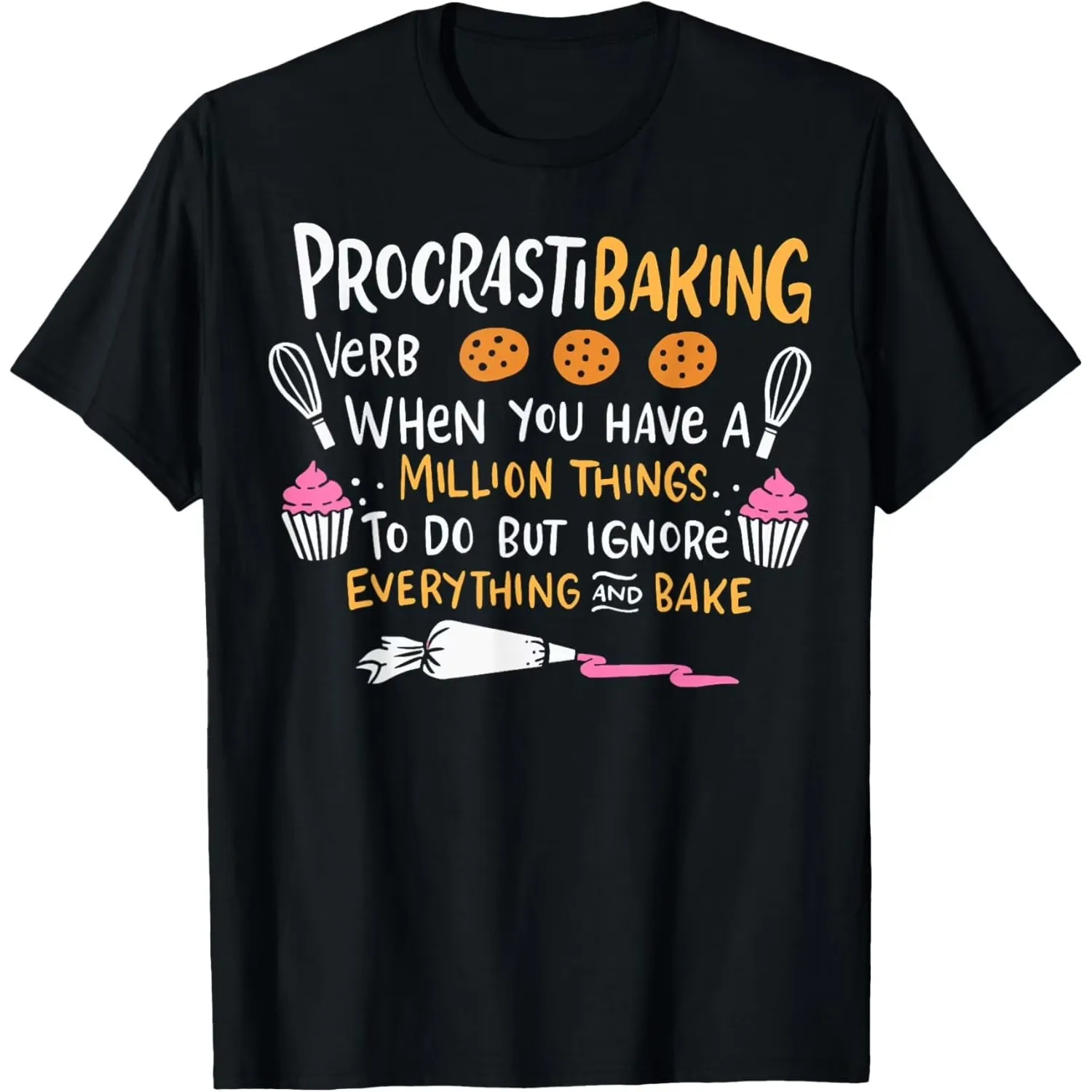 ProcrastiBaking Verb Funny Baker Graphic Print Cotton Short Sleeve Casual T-Shirt for Men