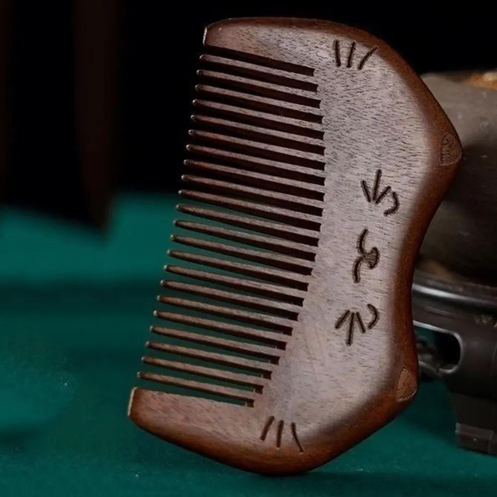 

Narrow Tooth Cat Wooden Scalp Combs Anti-Static with Tassel Head Acupuncture Point Massage Comb Natural Carve Designs