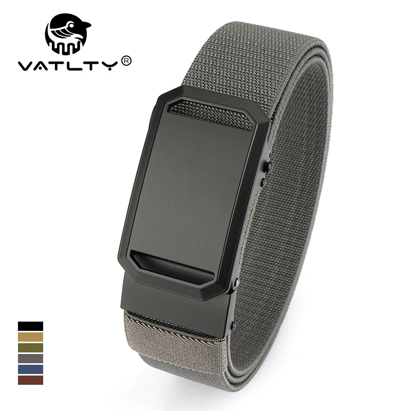 VATLTY Gray Elastic Belt for Men Matte Metal Automatic Buckle Casual Belt Soft Genuine Nylon Adjustable Stretch Girdle Strap