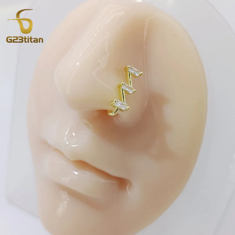 Anel Piercing Nariz Falso para Mulheres Clipe de Cobre Cristal Dourado Cartilagem da Orelha em Forma de U Tragus Helix, Brinco do Punho Lobe, Jóia do Corpo 1pc