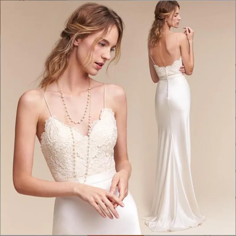 

Spaghetti Straps Simple Wedding Dresses Lace Vestidos De Novia Backless Sexy Long Court Train Robe De Mariée Bride Gown