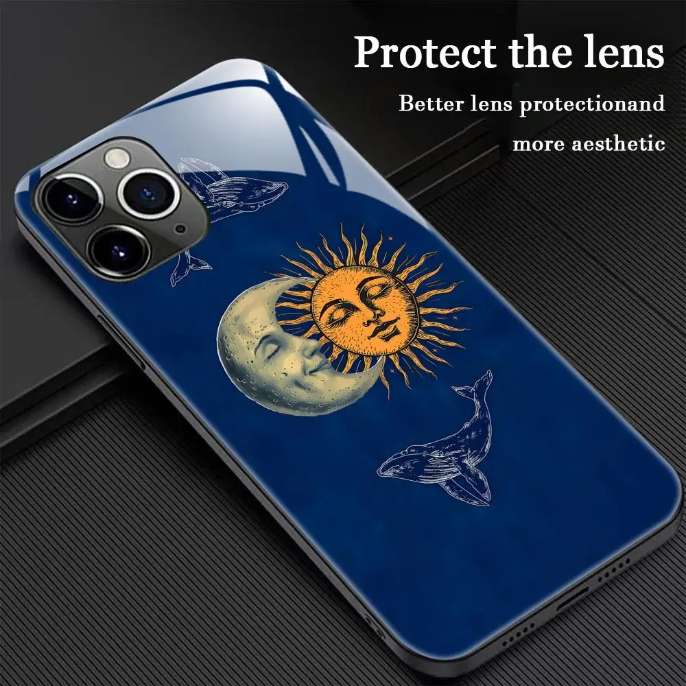Fashion Sun Art Retro Draw Phone Case For iPhone 17 16 15 14 13 12 11 X XR XS 8 Plus Mini Pro Max Glass Magnetic Phone Case view 4