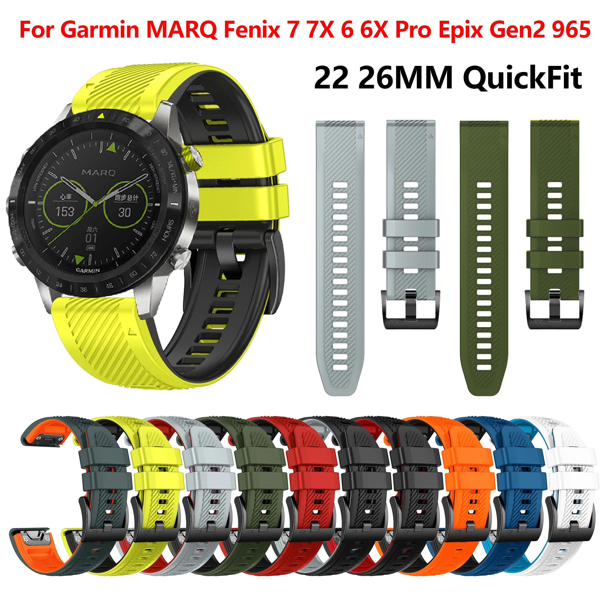 22 26MM Silicone QuickFit Strap for Garmin Fenix 7X 7 Pro 6X 6Pro 5X 5 Watch band Garmin MARQ Epix Gen 2 Enduro MK2 MK1 Bracelet