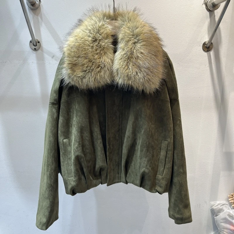 Amerikanischer Stil Vintage Wildleder Parka Kunstpelzmantel für Damen 2025, Herbst-Winter, High-End-Jacke, Oberteil, lange Ärmel, Reißverschlussjacke
