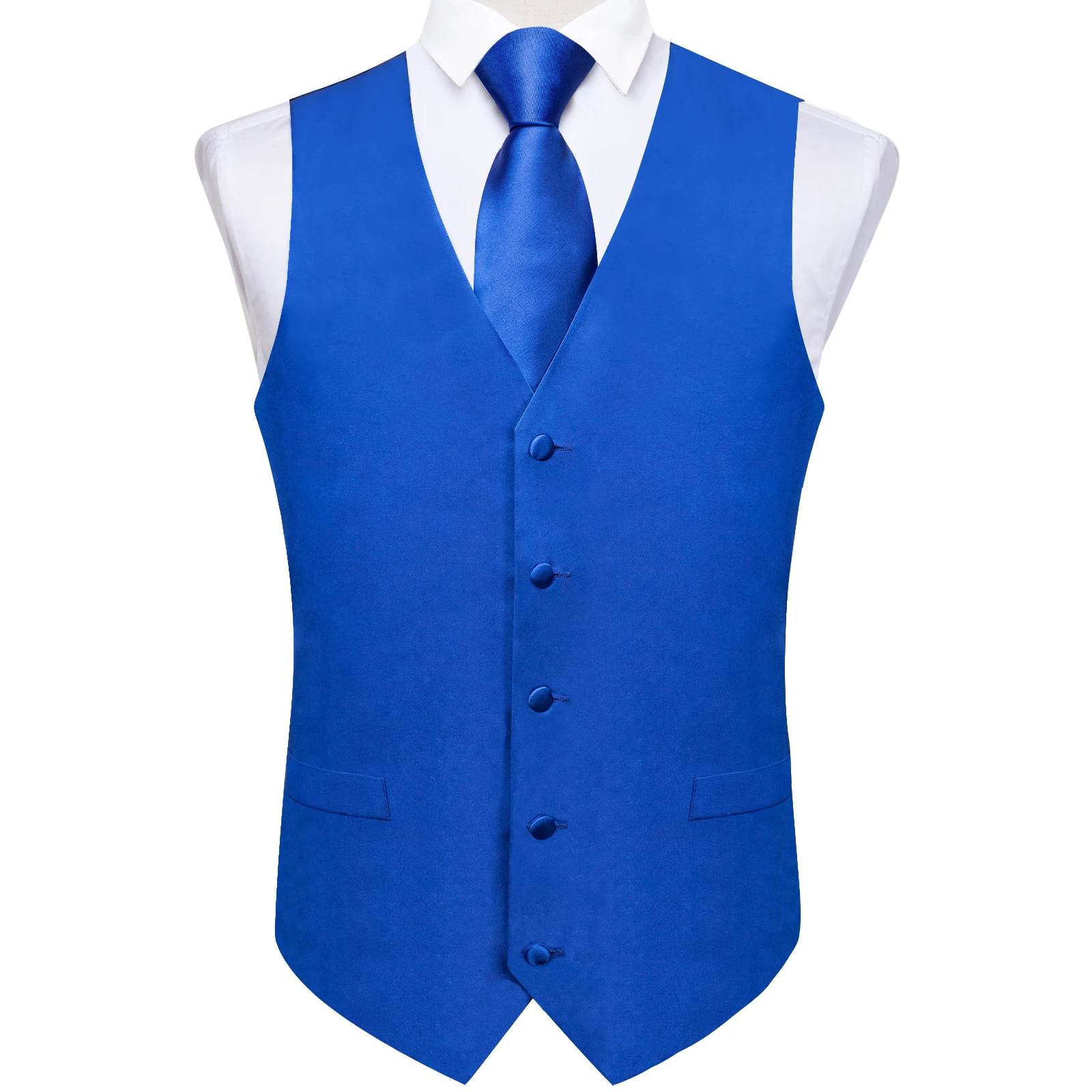 Satin Blue Vest for Man Wedding Party Business Shirt Accessories Fashion Solid Waistoat Sleeveless chaleco hombre Pocket Square