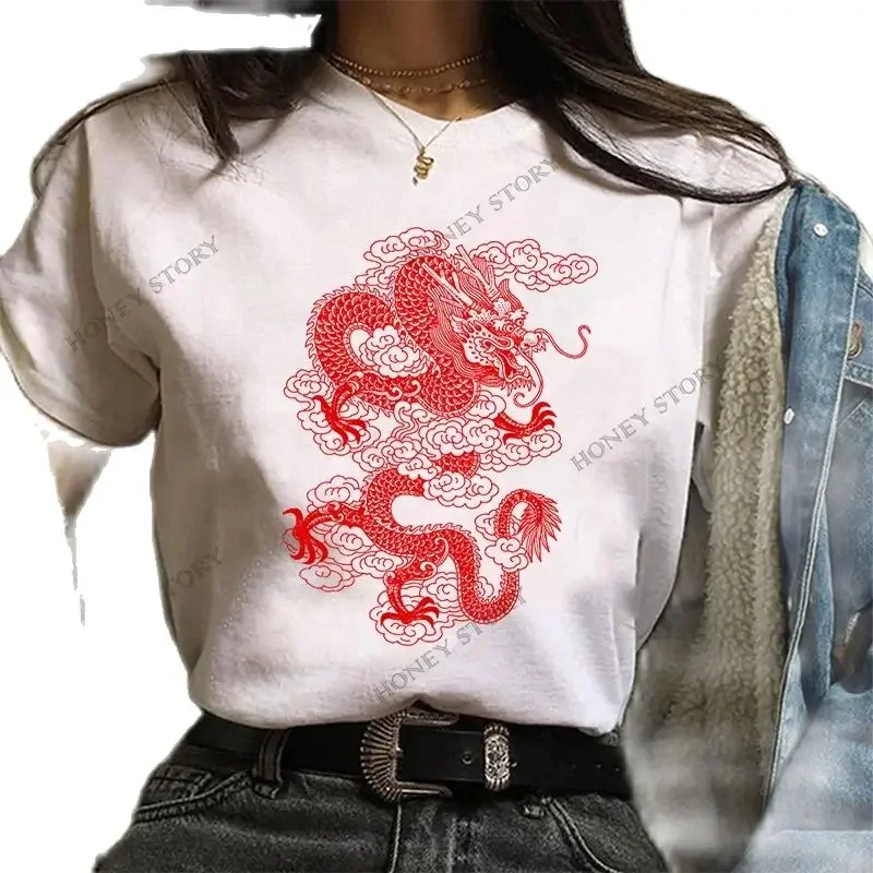 New American Dragon Loong Printing Trend Youth Loose Men's and Women's Short Sleeve T-shirt Aesthetic Summer polyester fabric