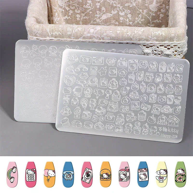 

Пластины для стемпинга Sanrio Kawaii Hello Kitty Melody с мультяшными персонажами, трафареты для маникюра