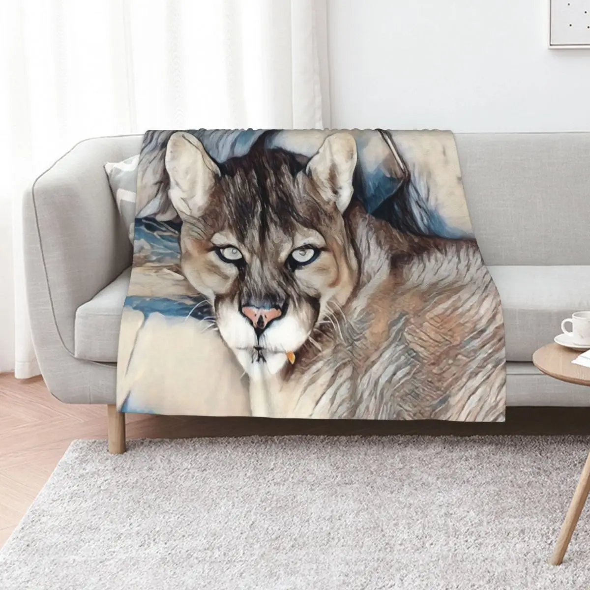 Watchful Cougar Throw Blanket Weighted Hair halloween Plush decorative Blankets