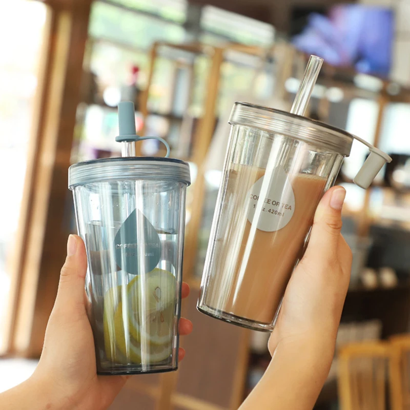 1PC Reusable 520mL Straw Water Bottle Large Capacity Plastic Water Cup Portable Drink Bottle For School Supplies Camping