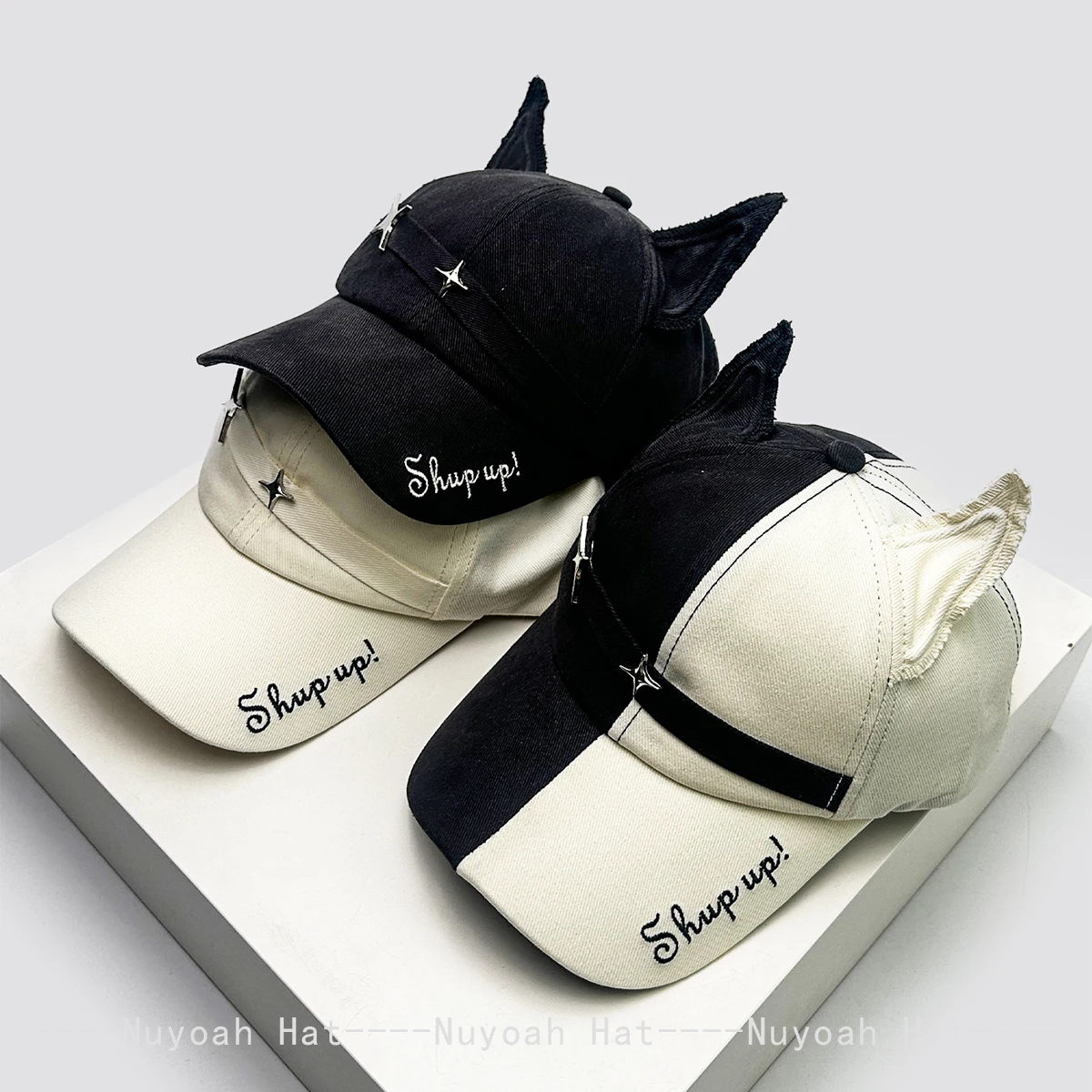 

New Men Women Fox Ears Letter Embroidery Rivet Baseball Hats Sunshade Dark Style Versatile Personal Peaked Caps Fashion Niche
