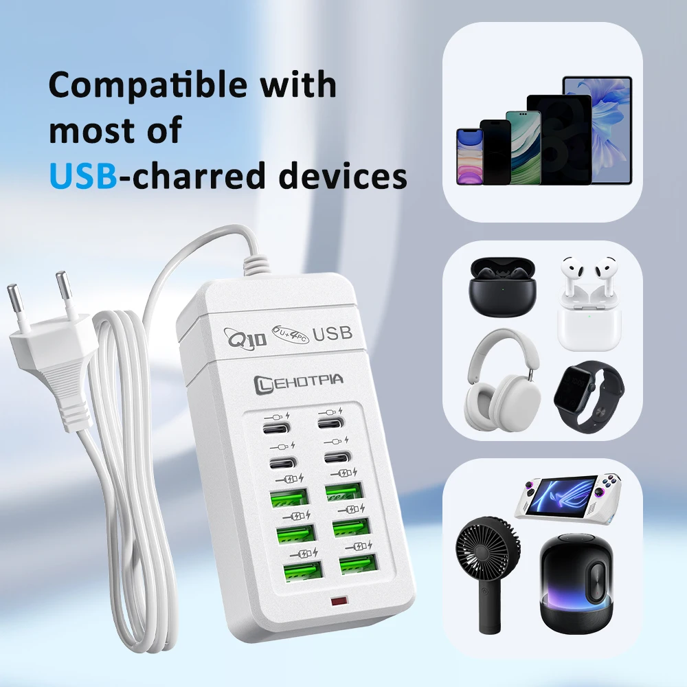 الاتحاد الأوروبي المملكة المتحدة الولايات المتحدة التوصيل متعددة سريعة شاحن USB محول الطاقة 1.2 متر تمديد الحبل 6 USB-A 4 USB-C المحمولة للهاتف المحمول مقبس USB