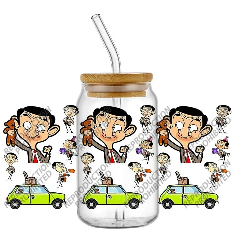 Whimsical Funny Cartoon Gentleman 3D Tumbler Decals, Waterproof Art Stickers for 16oz Drink Cups, DIY Cup Decorations