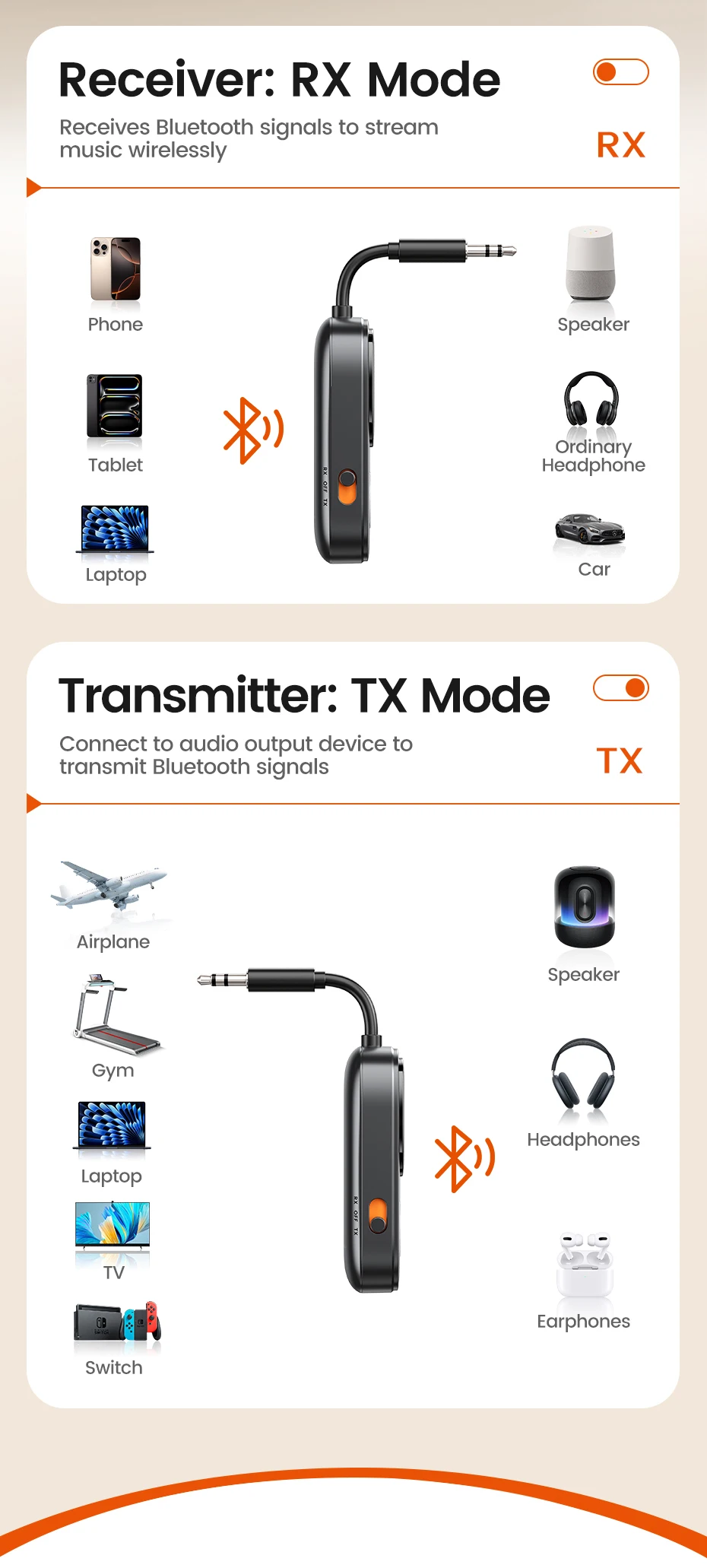 Toocki Bluetooth 5.4 Audio Receiver Sender 2-In-1 Display 3,5mm AUX Wireless Audio Adapter Für Auto Flugzeug Lautsprecher TV PC – Detail 4