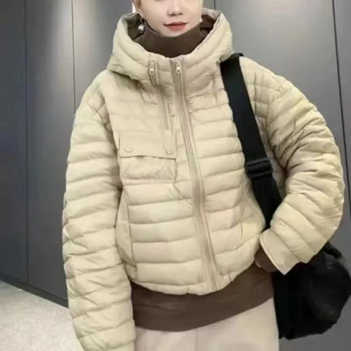 Trendiger Jaet-Damenmantel aus Baumwolle mit Kapuze und Reißverschluss, lässig, vielseitig, warm, hoher Kragen, langer Sve-Farbmantel