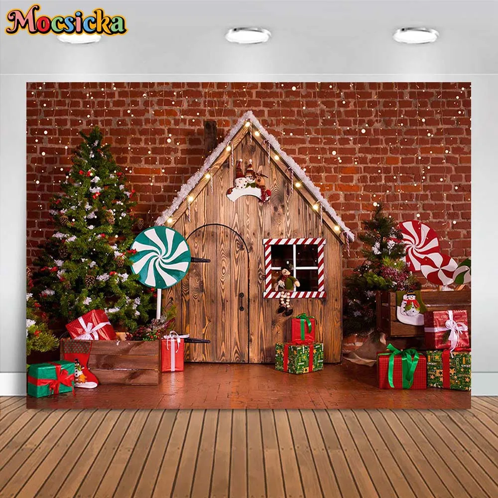 

Mocsicka Christmas Baby Kids Photography Background Brick Wall Wooden Floor Xmas Gift Box Portrait Photo Backdrop Shooting Props