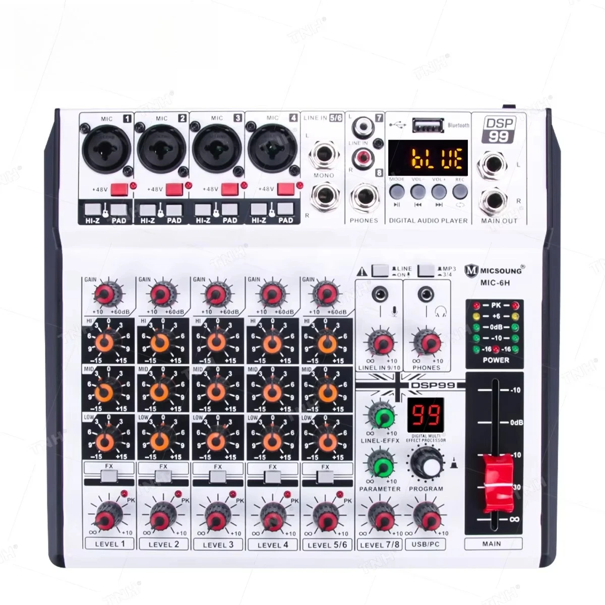 MIC-6H Professional 6 Channel Audio Mixer Mixing Console DJ Controller/Audio Console Mixer for Built-in 99 DSP Effect