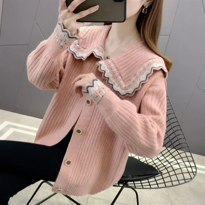 Suéter de punto para mujer, abrigo de estilo coreano, moda 2025, nuevo en prendas de punto, ropa de oficina, cárdigan rojo ligero Vintage de tendencia novedosa para mujer